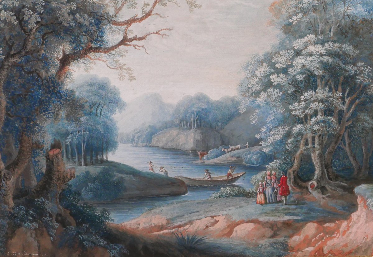 R. Buisson De Baraignie, Drawing 1780 Landscape, Neoclassical Gouache Painting-photo-4