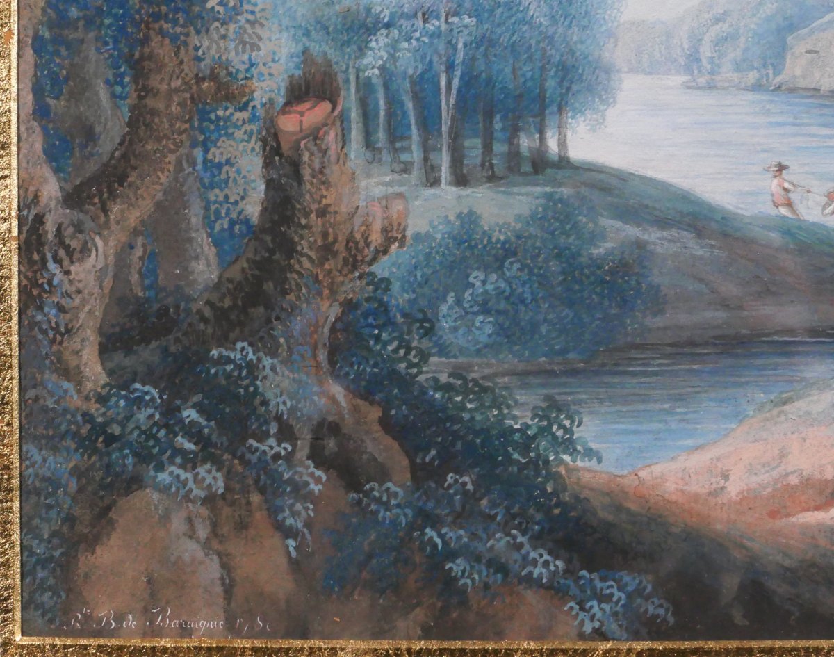 R. Buisson De Baraignie, Drawing 1780 Landscape, Neoclassical Gouache Painting-photo-5