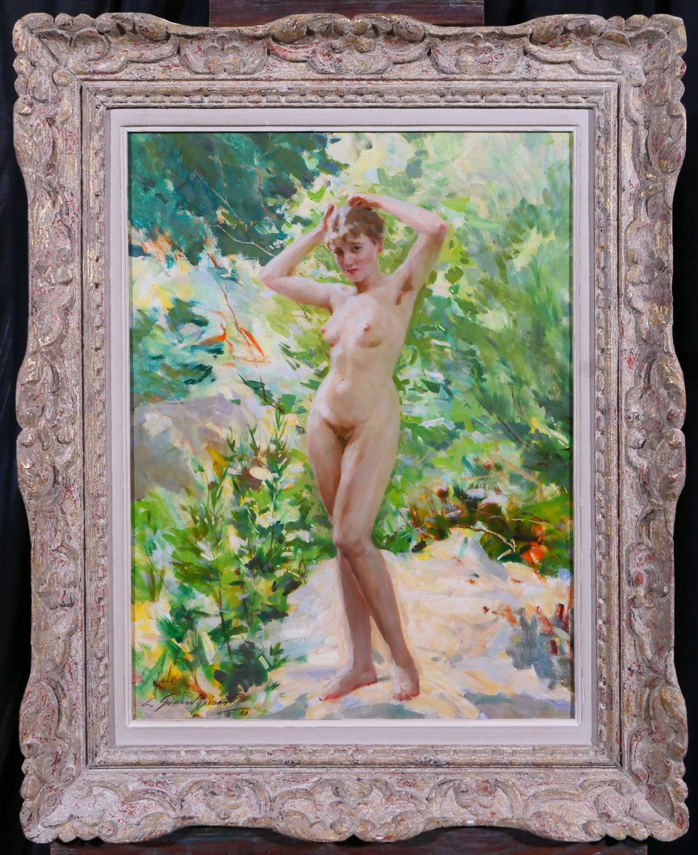 Lucien Grandgérard 1880-1970 Nude Oman In The Garden, Painting 1940, Post-impressionist Academy-photo-2