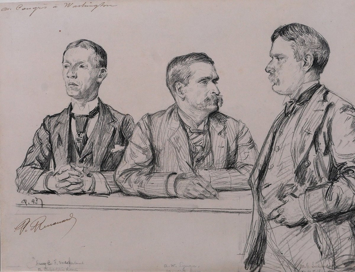 Paul Renouard 1845-1924 Portraits Of Men, United States Congress In Washington, Drawing And Painting-photo-4