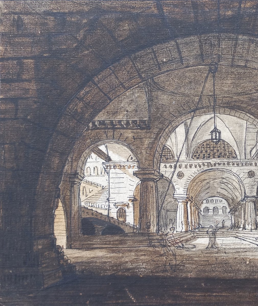 Jean-Baptiste COSTE 1746-1819 Architecture imaginaire vers 1780 dessin néoclassique perspective-photo-3