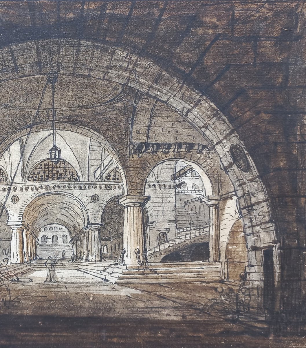 Jean-Baptiste COSTE 1746-1819 Architecture imaginaire vers 1780 dessin néoclassique perspective-photo-4