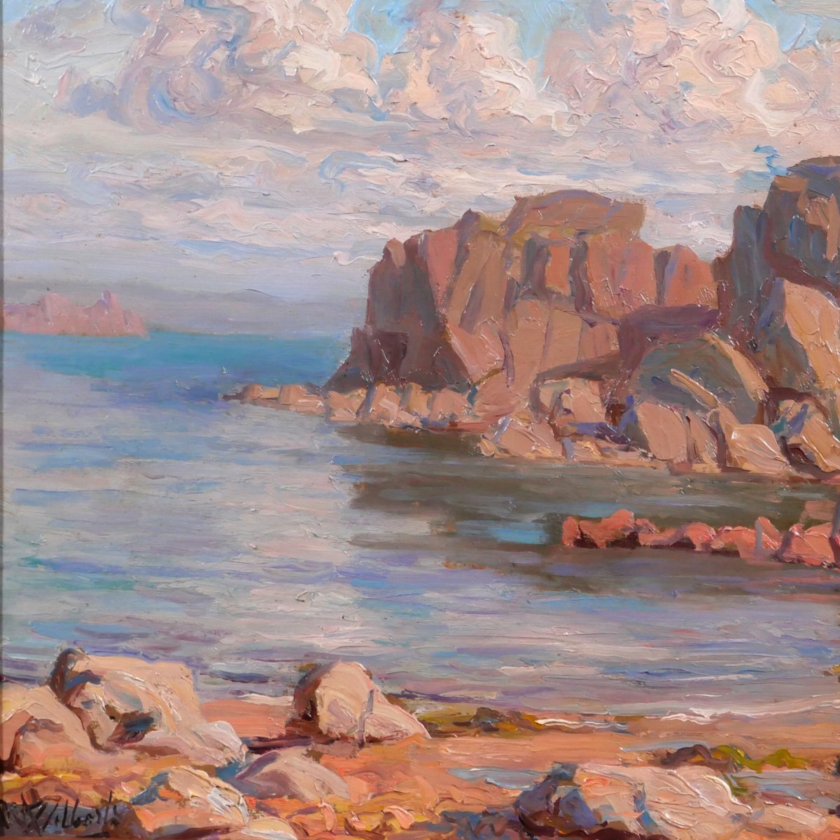 Adrien Wilborts 1885-1944 Bretagne, île de Bréhat, plage du petit Guersido, paysage tableau-photo-3