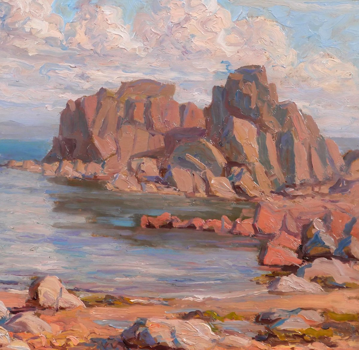 Adrien Wilborts 1885-1944 Bretagne, île de Bréhat, plage du petit Guersido, paysage tableau-photo-4