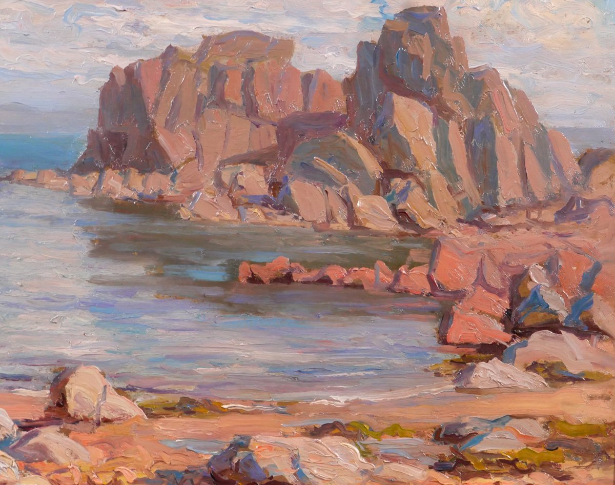 Adrien Wilborts 1885-1944 Bretagne, île de Bréhat, plage du petit Guersido, paysage tableau-photo-3