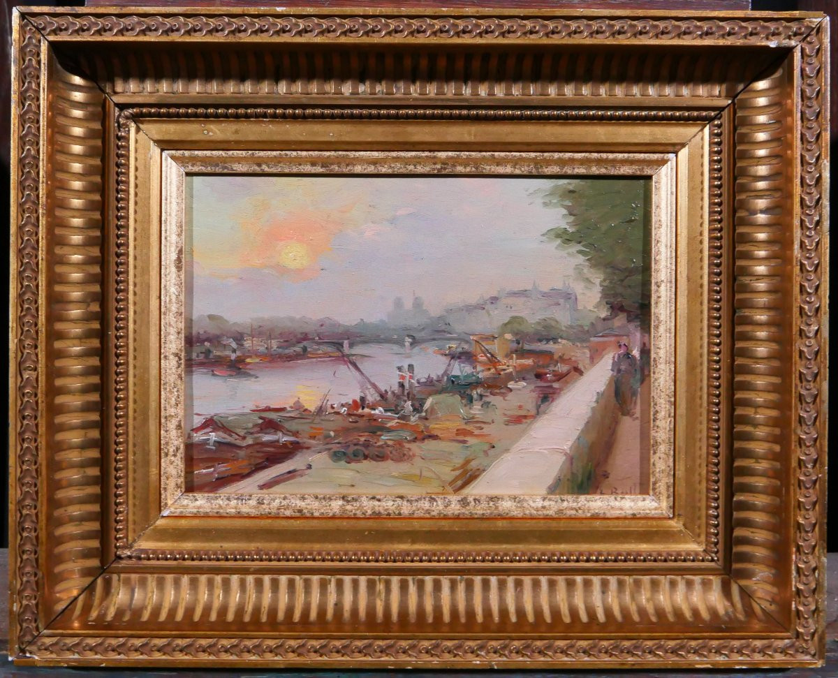Léon BALLIN 19-20e Paris, le Pont-Neuf et la Seine, paysage, tableau vers 1890-1900-photo-2