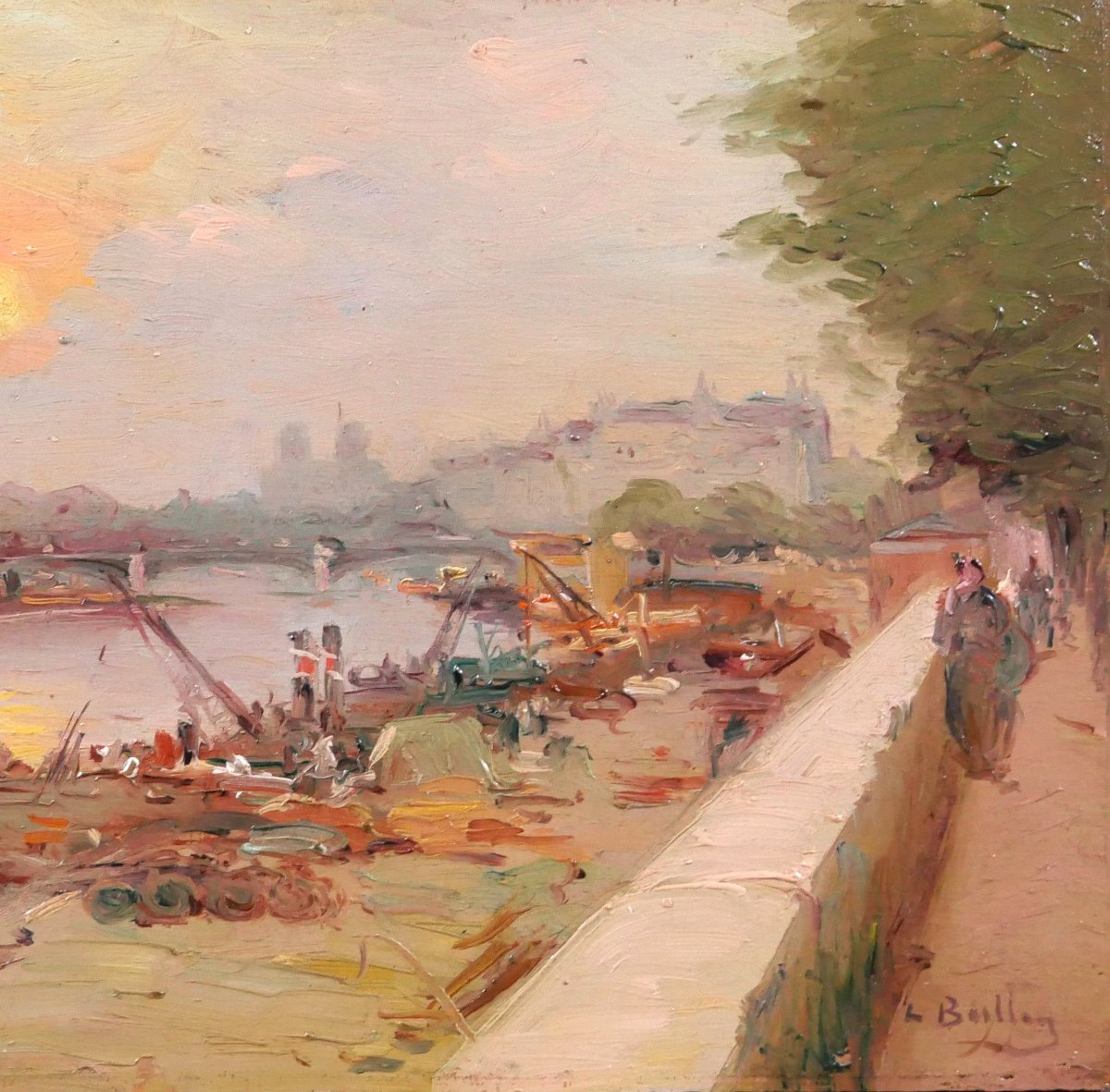 Léon BALLIN 19-20e Paris, le Pont-Neuf et la Seine, paysage, tableau vers 1890-1900-photo-4