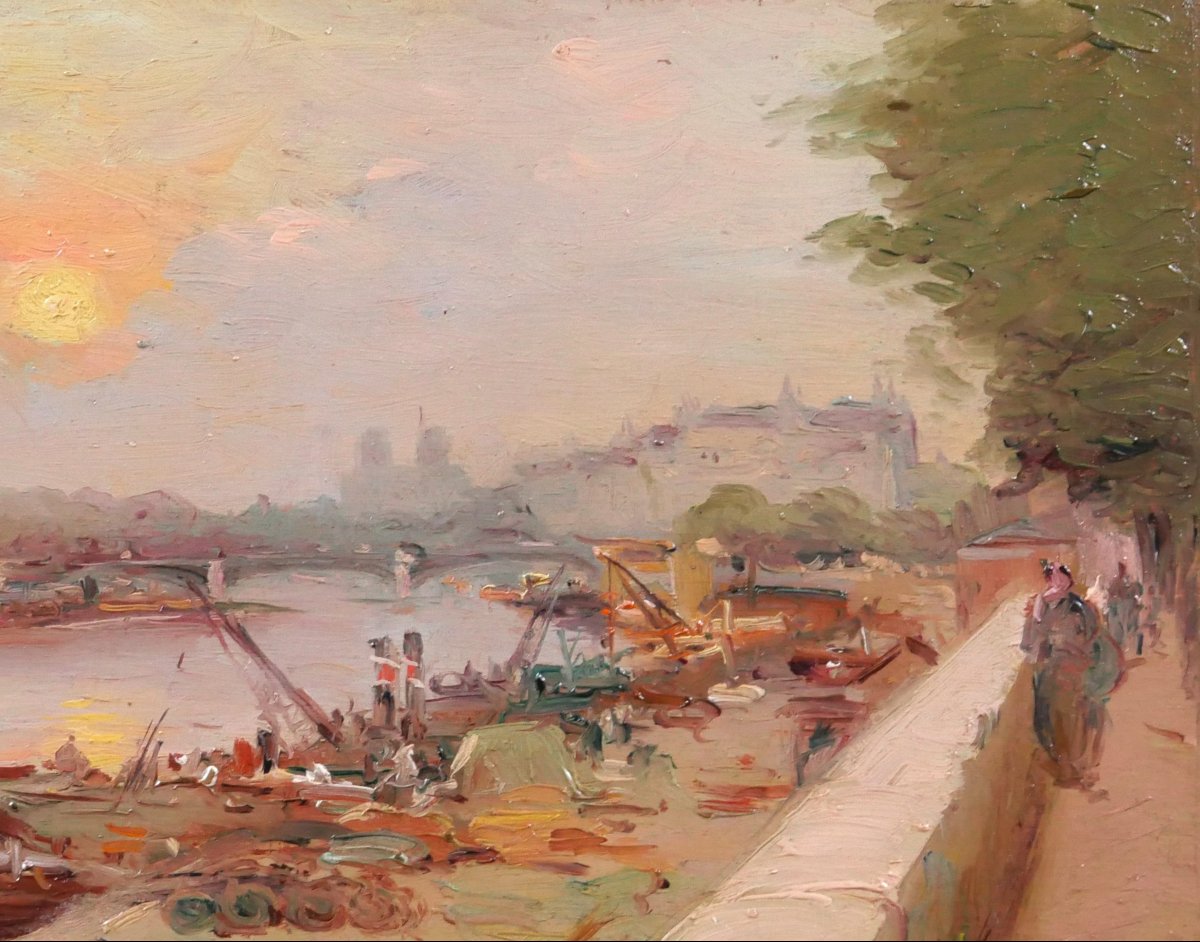 Léon BALLIN 19-20e Paris, le Pont-Neuf et la Seine, paysage, tableau vers 1890-1900-photo-2