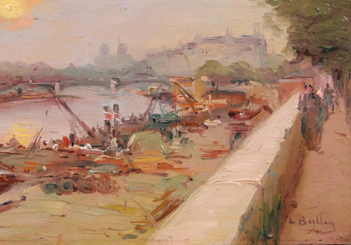 Léon BALLIN 19-20e Paris, le Pont-Neuf et la Seine, paysage, tableau vers 1890-1900-photo-3