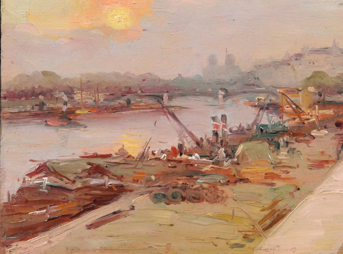 Léon BALLIN 19-20e Paris, le Pont-Neuf et la Seine, paysage, tableau vers 1890-1900-photo-4