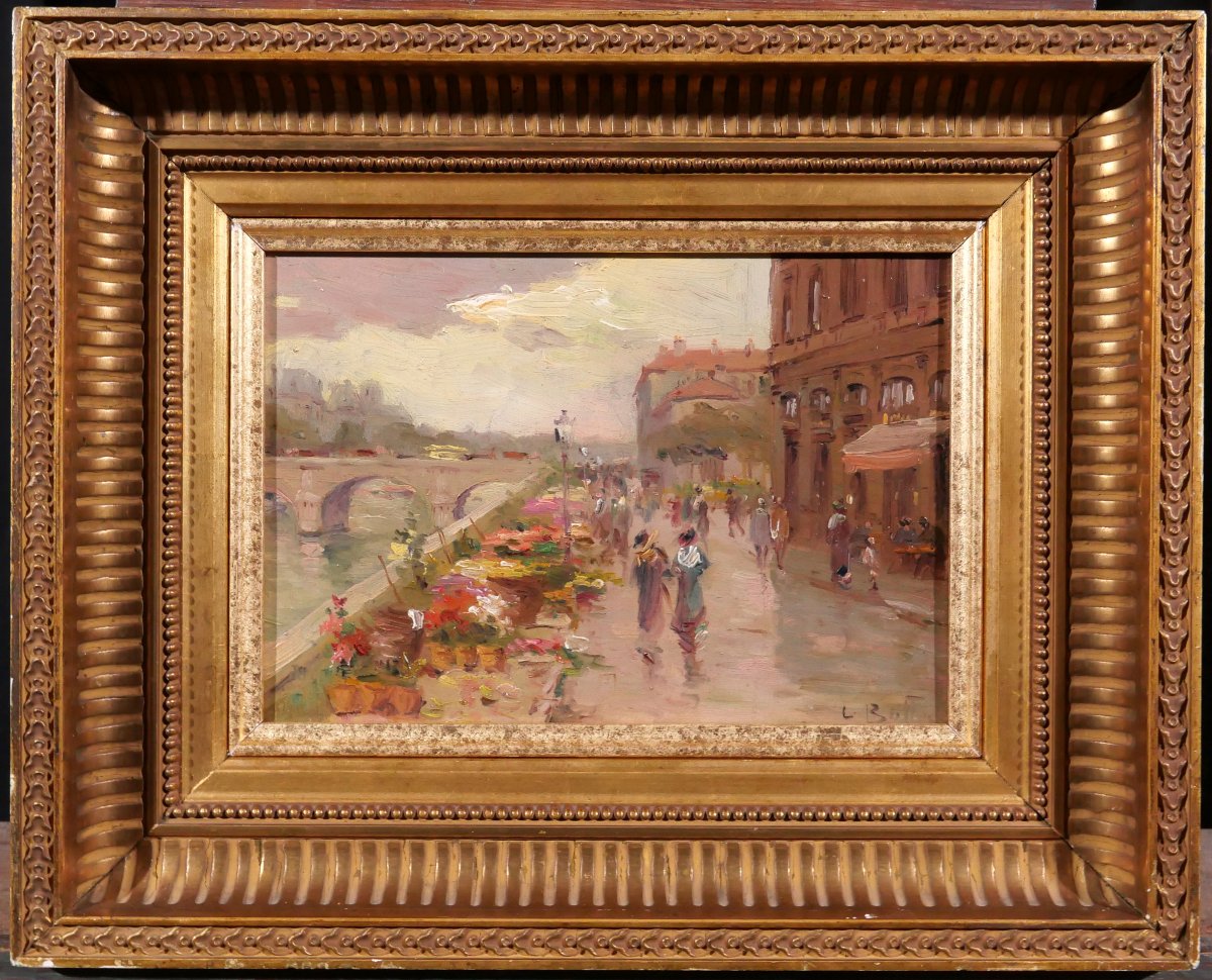 Léon Ballin 19-20e Paris, The Dock Of Flowers And The Town Hall, Landscape, Painting 1890-1900-photo-2
