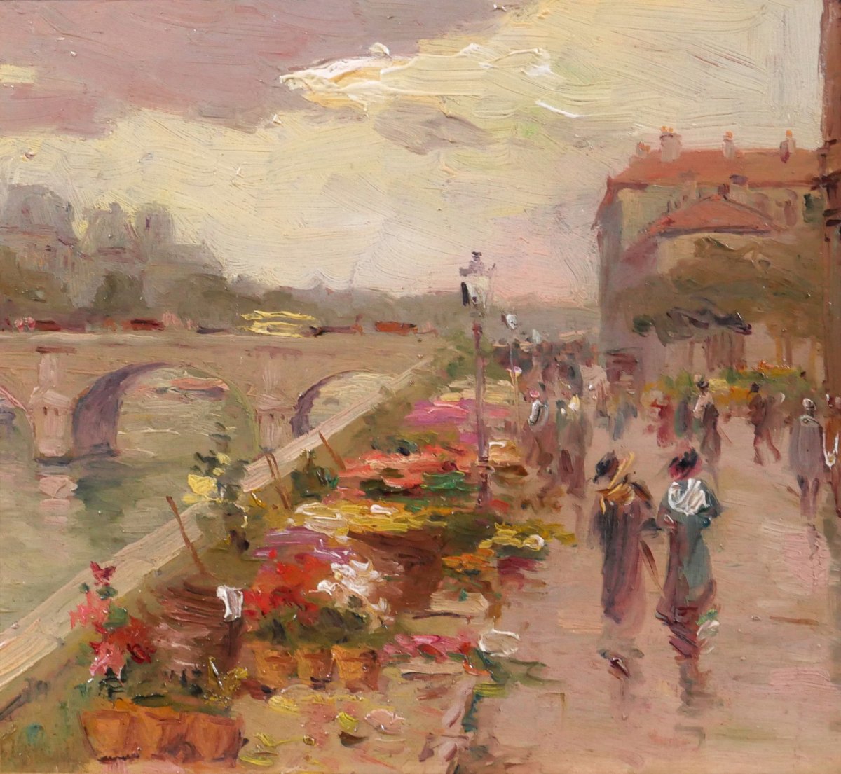 Léon Ballin 19-20e Paris, The Dock Of Flowers And The Town Hall, Landscape, Painting 1890-1900-photo-3