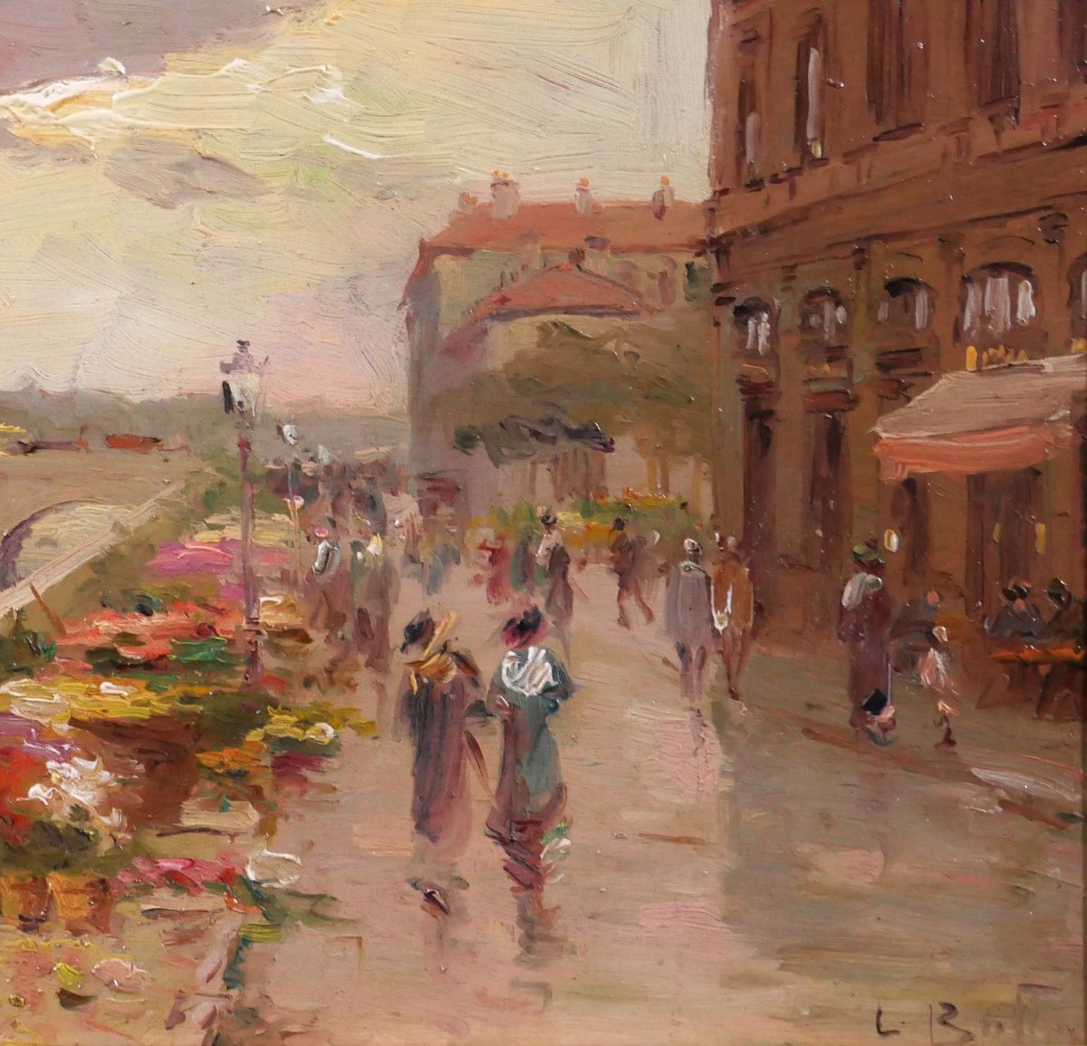 Léon Ballin 19-20e Paris, The Dock Of Flowers And The Town Hall, Landscape, Painting 1890-1900-photo-4