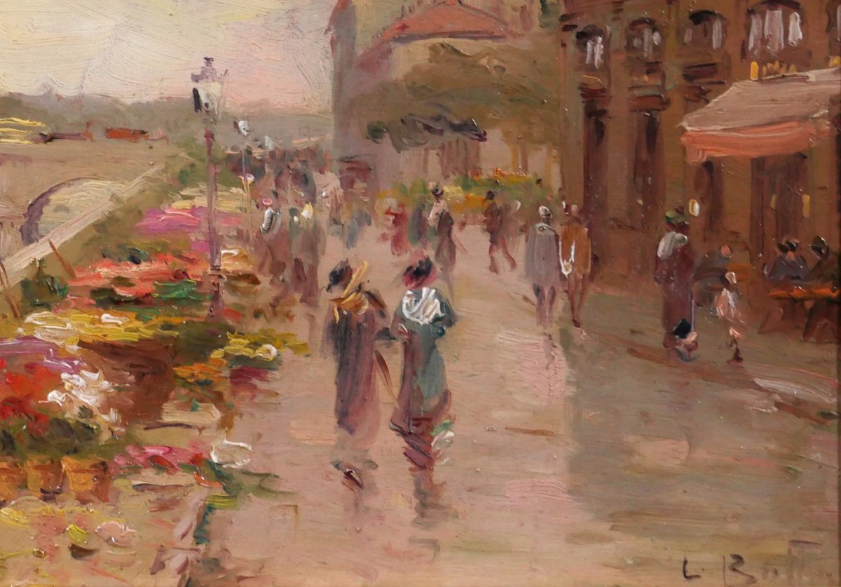 Léon Ballin 19-20e Paris, The Dock Of Flowers And The Town Hall, Landscape, Painting 1890-1900-photo-3