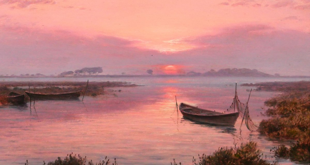 Henri Bésiné 1899-1976 Maguelone, Hérault, Sunset Landscape, Circa 1930 Montpellier-photo-3