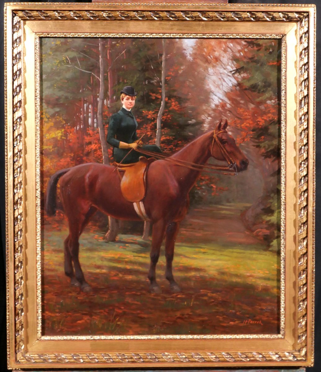 Henri Perret-Carnot 1859-1948 Amazone à cheval, portrait de femme, tableau vers 1900 paysage-photo-2
