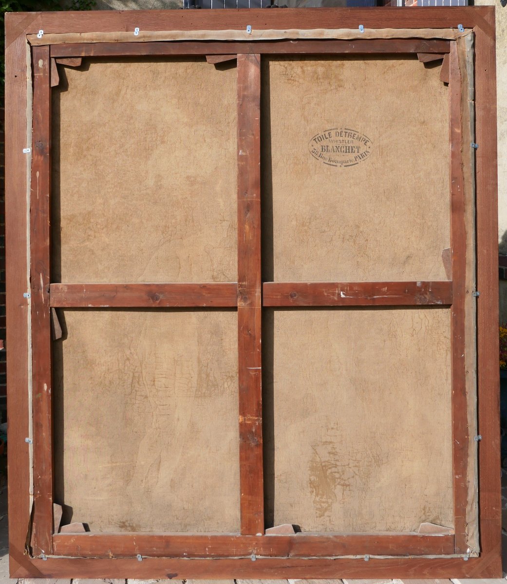 Théophile BERNET 1865-1933 La rencontre, Adam et Eve, grand tableau, Salon 1913 fleurs jardin-photo-7