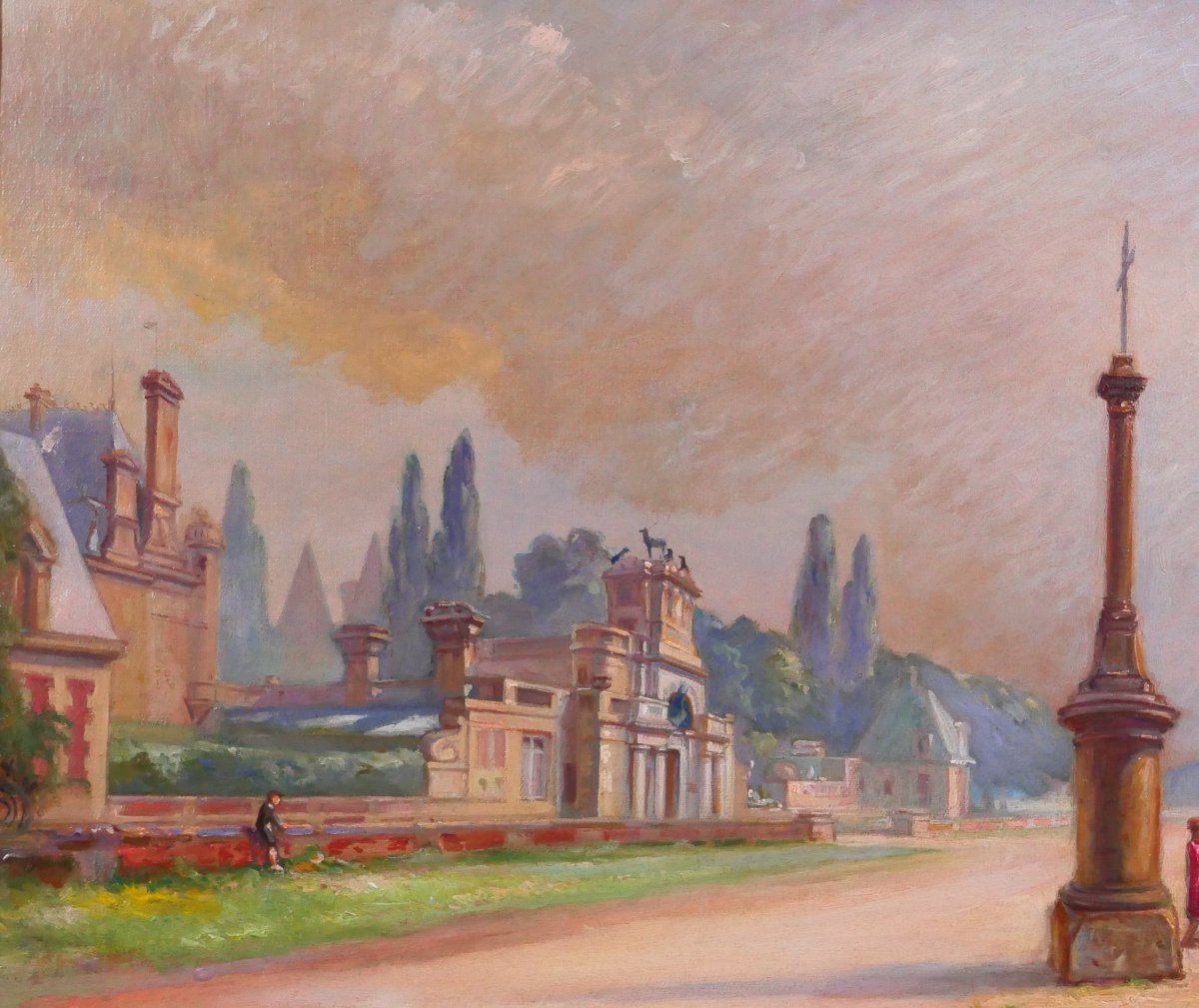 Edouard Michon, 1860-1943 Anet, paysage au château, tableau vers 1910-20 Eure-et-Loir Dreux-photo-1