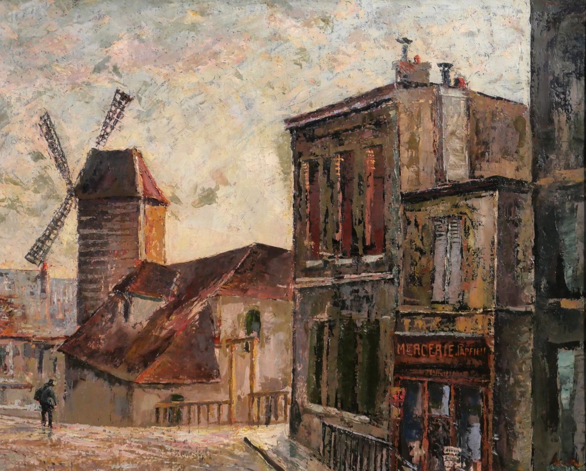 Fernand Laval 1886-1966 Paris, Montmartre, Landscape With Mill, Painting 1929-photo-2