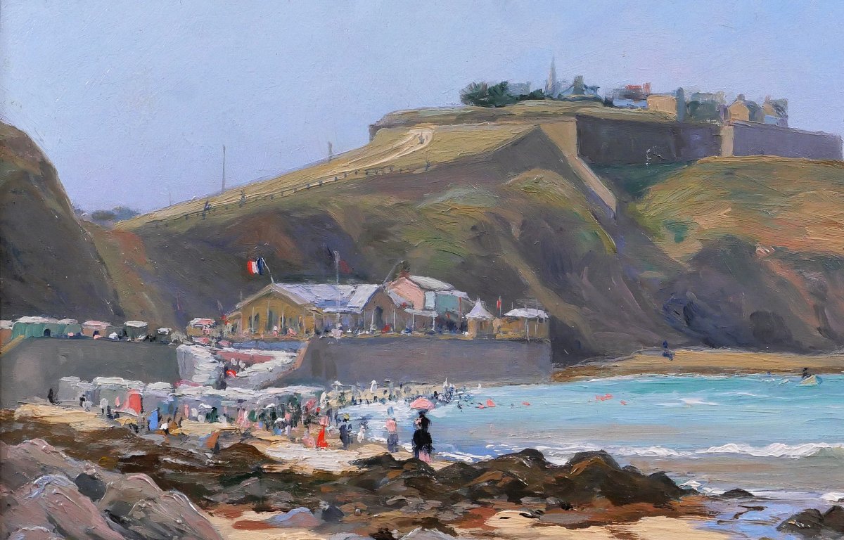 Ernest COURONNEAU, Granville, Normandie, paysage, tableau 1890-1900, impressionnisme mer plage-photo-1