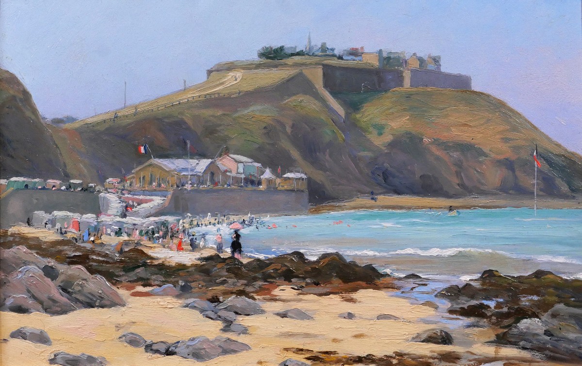 Ernest COURONNEAU, Granville, Normandie, paysage, tableau 1890-1900, impressionnisme mer plage