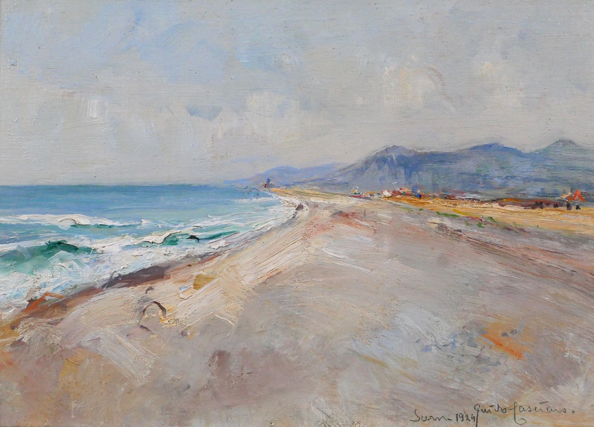 Guido Casciaro 1900-1963 Scerne, paysage de l'Adriatique, 1924 Italie Napoli mer plage tableau