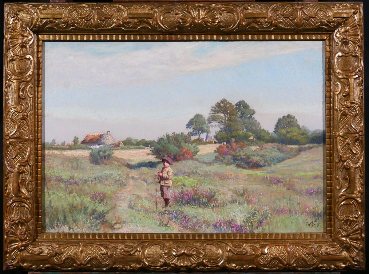 Edouard Auguste Ragu 1847-1923 Sologne Landscape With Heather, Painting 1894 Loir-et-cher-photo-2
