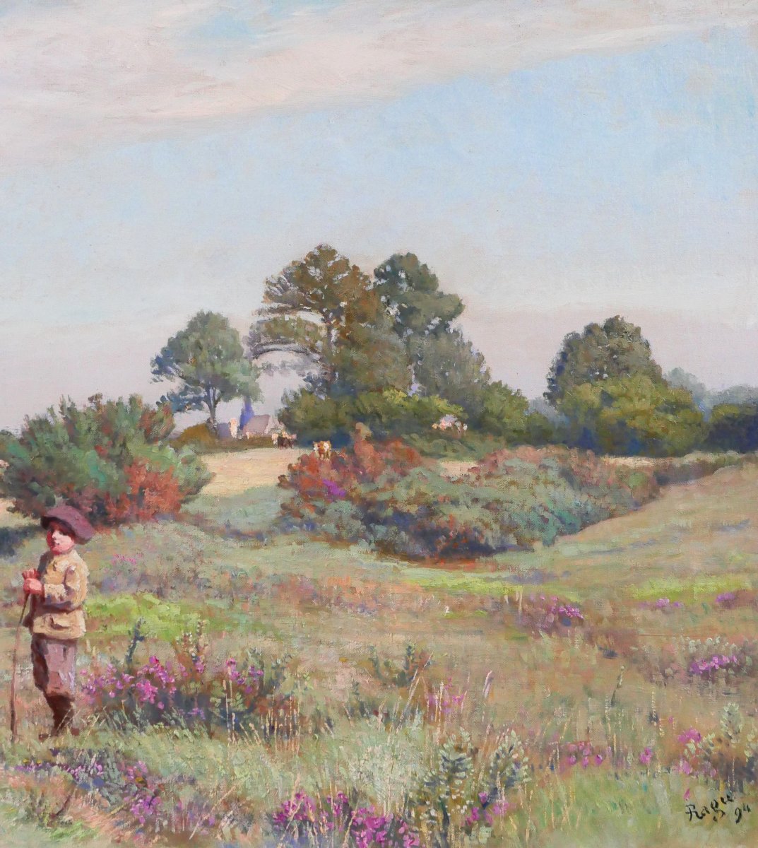 Edouard Auguste Ragu 1847-1923 Sologne Landscape With Heather, Painting 1894 Loir-et-cher-photo-4