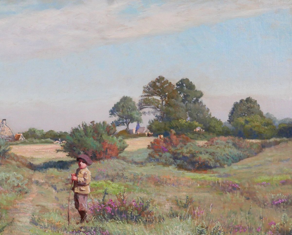 Edouard Auguste Ragu 1847-1923 Sologne Landscape With Heather, Painting 1894 Loir-et-cher-photo-2