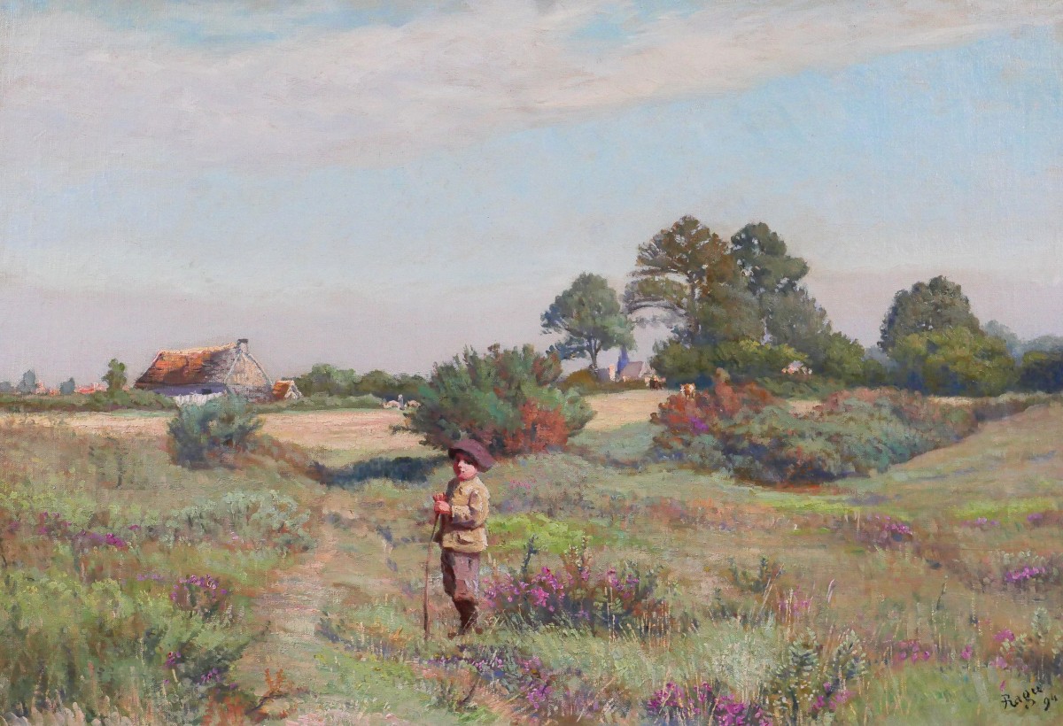 Edouard Auguste Ragu 1847-1923 Sologne Landscape With Heather, Painting 1894 Loir-et-cher