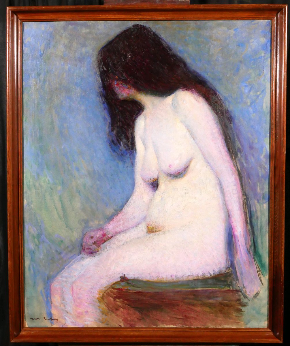 Marius Chambon 1876-1962 Nude Woman, Study In Blue And Mauve, Large Painting 1910 Impressionism-photo-2