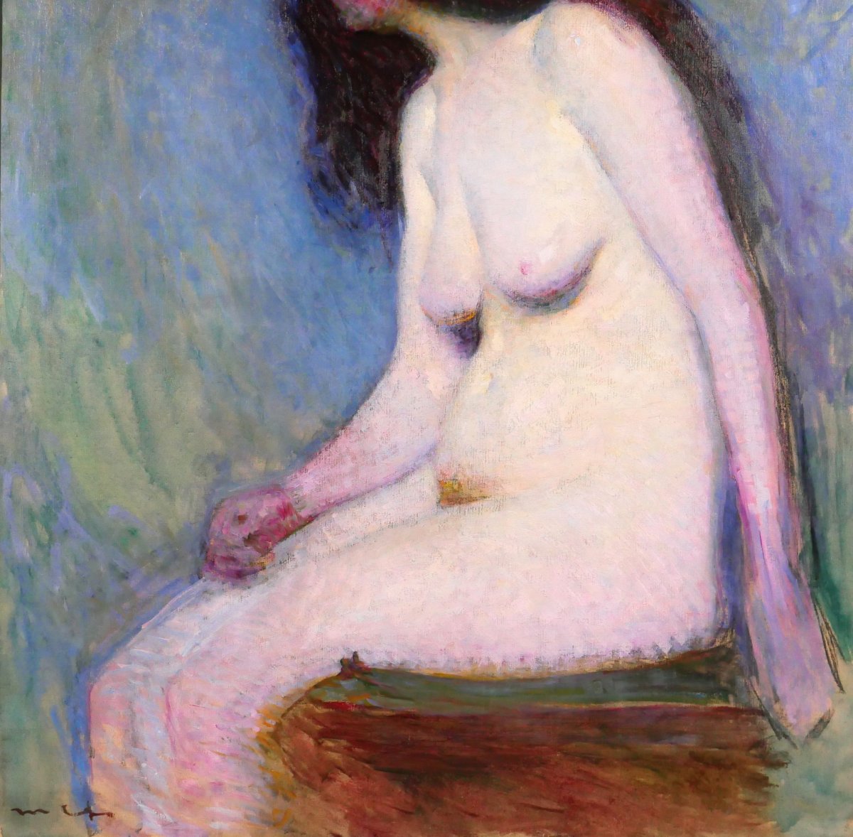 Marius Chambon 1876-1962 Nude Woman, Study In Blue And Mauve, Large Painting 1910 Impressionism-photo-1