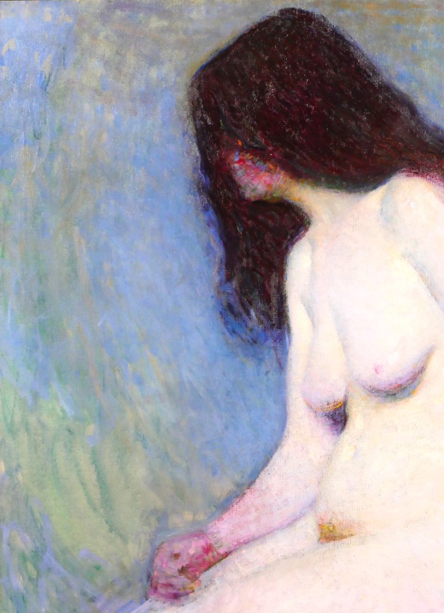 Marius Chambon 1876-1962 Nude Woman, Study In Blue And Mauve, Large Painting 1910 Impressionism-photo-2
