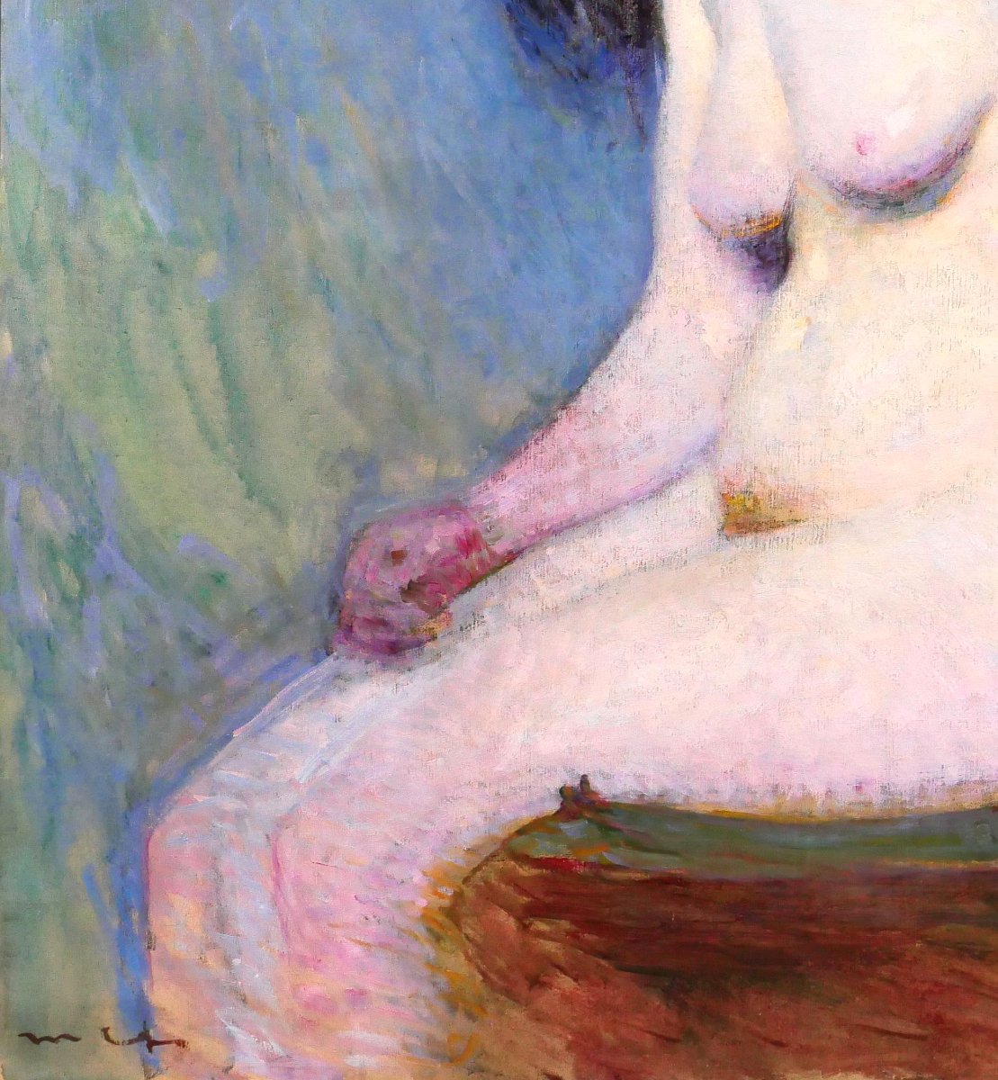 Marius Chambon 1876-1962 Nude Woman, Study In Blue And Mauve, Large Painting 1910 Impressionism-photo-5
