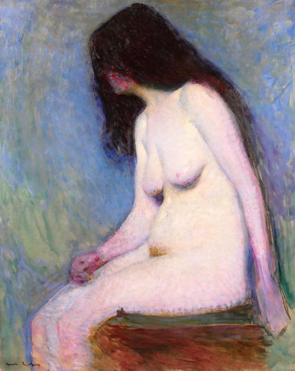 Marius Chambon 1876-1962 Nude Woman, Study In Blue And Mauve, Large Painting 1910 Impressionism