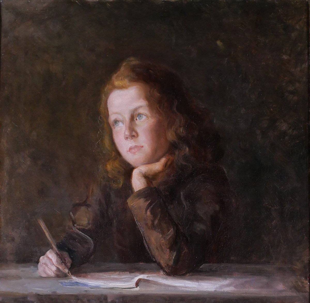 Alice BAILLY 1872-1938 Portrait d'enfant rêvassant, tableau, 1901 Suisse Albert Anker Vevey-photo-3