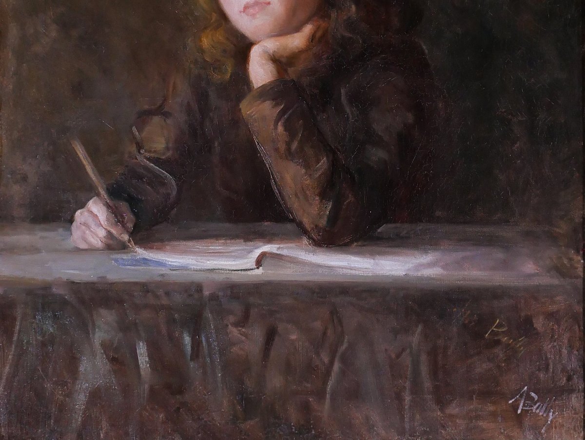 Alice BAILLY 1872-1938 Portrait d'enfant rêvassant, tableau, 1901 Suisse Albert Anker Vevey-photo-4