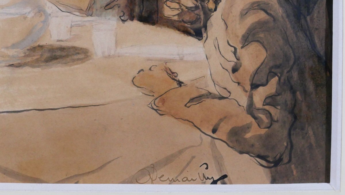 Louis Demailly 1879-1942 Le Diner En Famille, Drawing Circa 1900 Impressionist Painting By Renoir-photo-5