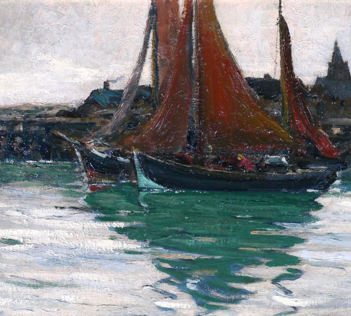 Charles Houssard 1884-1958 Brittany, Boats In Port, Painting Sea Landscape Belgium-photo-1