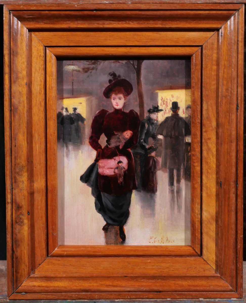 French School Circa 1900, Woman With A Doll Leaving A Store, Painting Signed Impressionism-photo-2