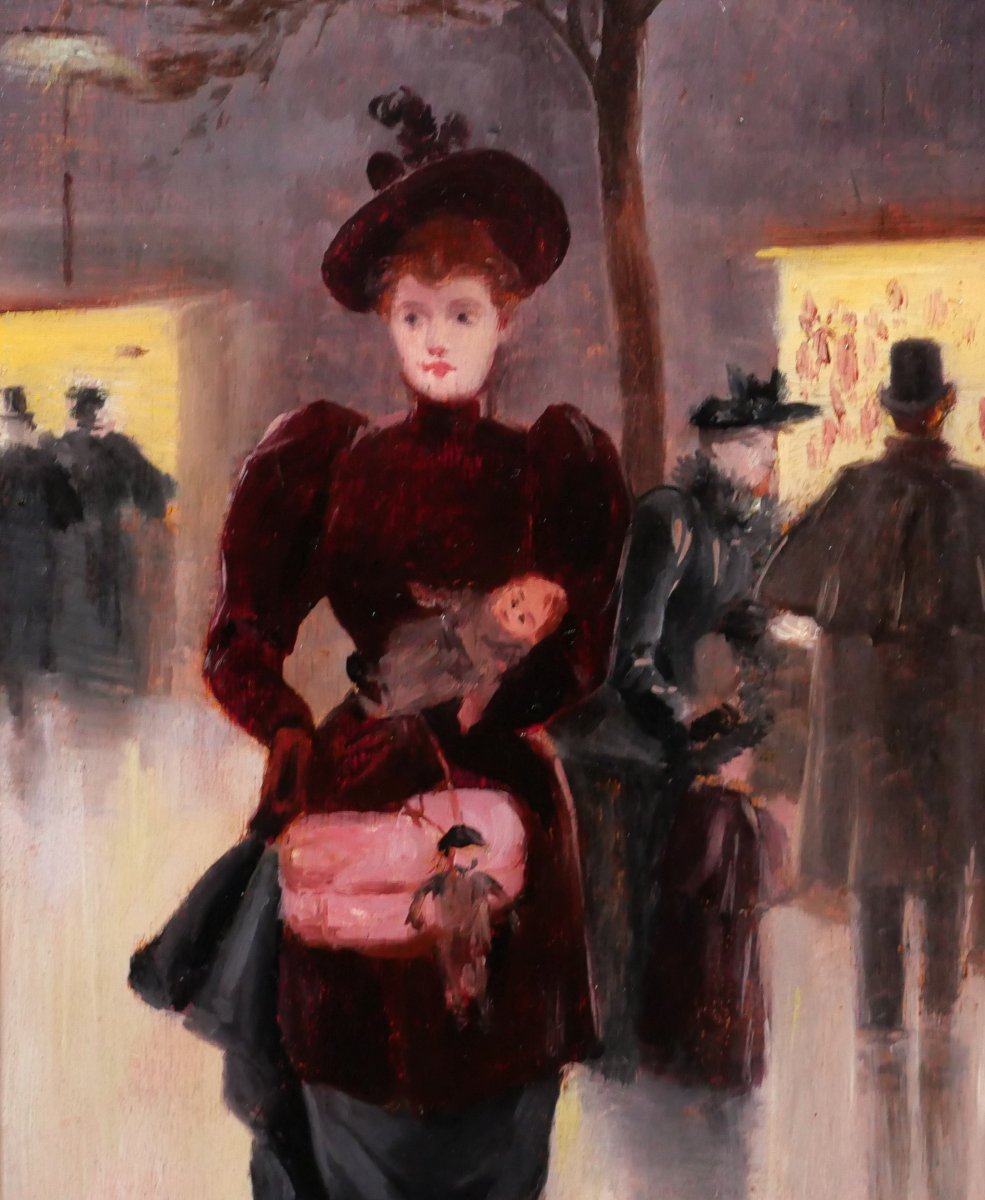 French School Circa 1900, Woman With A Doll Leaving A Store, Painting Signed Impressionism-photo-3