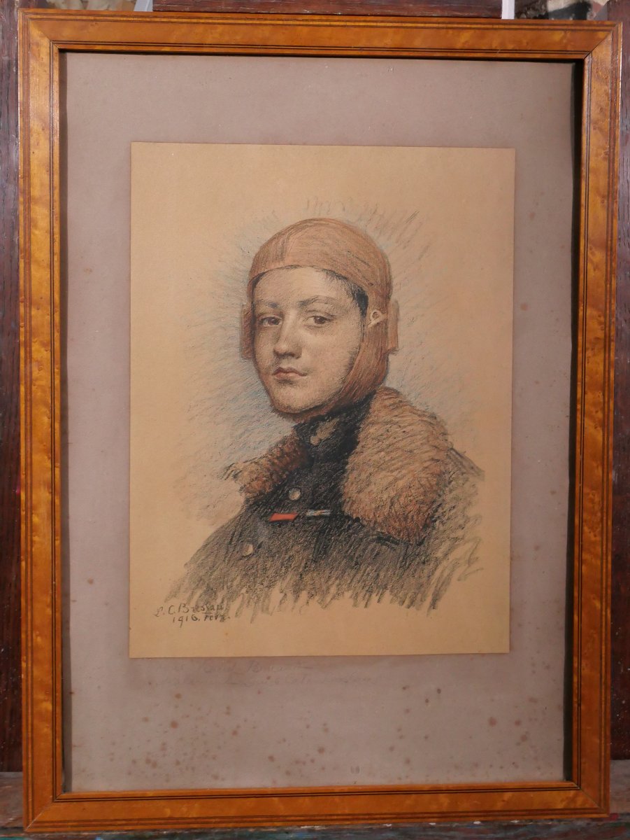 Louise-cath Breslau 1856-1927 Portrait Of Aviator Georges Guynemer, Aviation Lithograph-photo-2