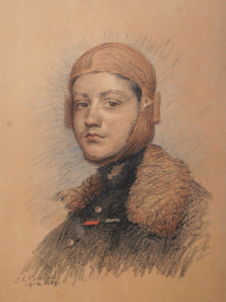 Louise-cath Breslau 1856-1927 Portrait Of Aviator Georges Guynemer, Aviation Lithograph