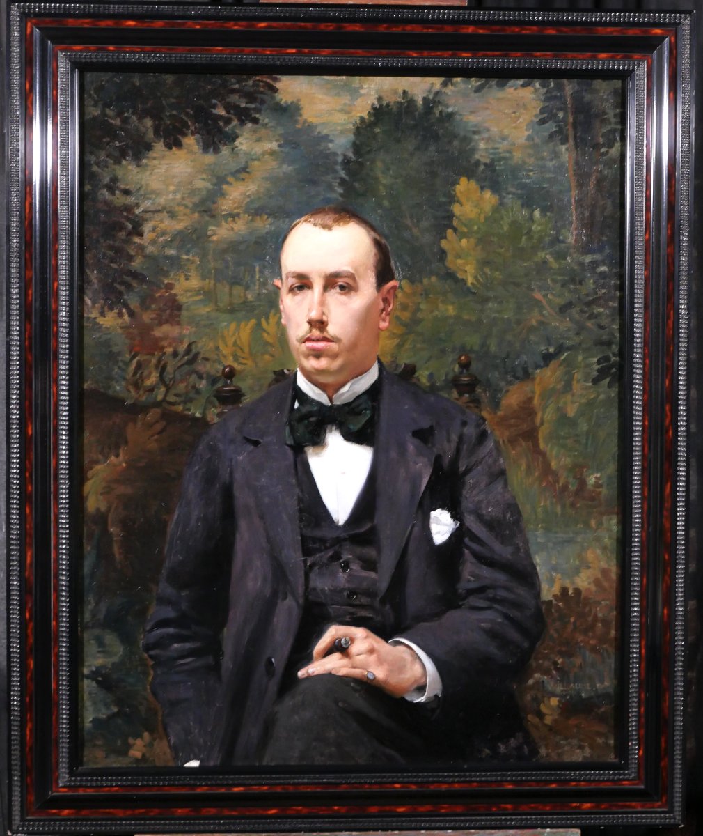 Louis-Charles Willaume 1874-1949 Portrait d'homme, tableau, 1897 dandy mondain impressionnisme-photo-2