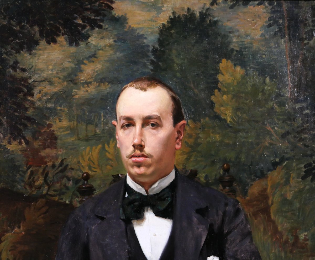 Louis-Charles Willaume 1874-1949 Portrait d'homme, tableau, 1897 dandy mondain impressionnisme-photo-3