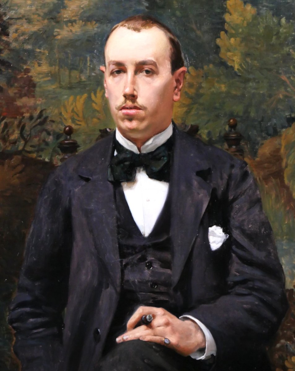 Louis-Charles Willaume 1874-1949 Portrait d'homme, tableau, 1897 dandy mondain impressionnisme-photo-1