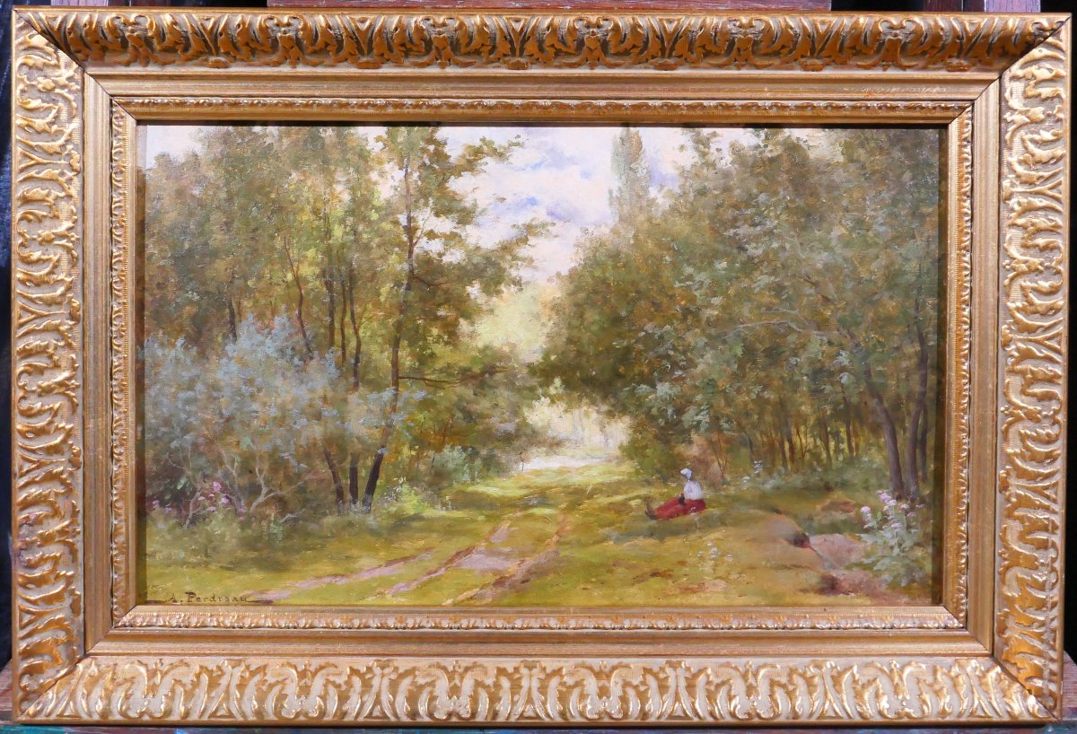 Arthur Perdreau 1853-1902 Paysage de forêt au Touquet, tableau v. 1890 Etaples impressionnisme-photo-2