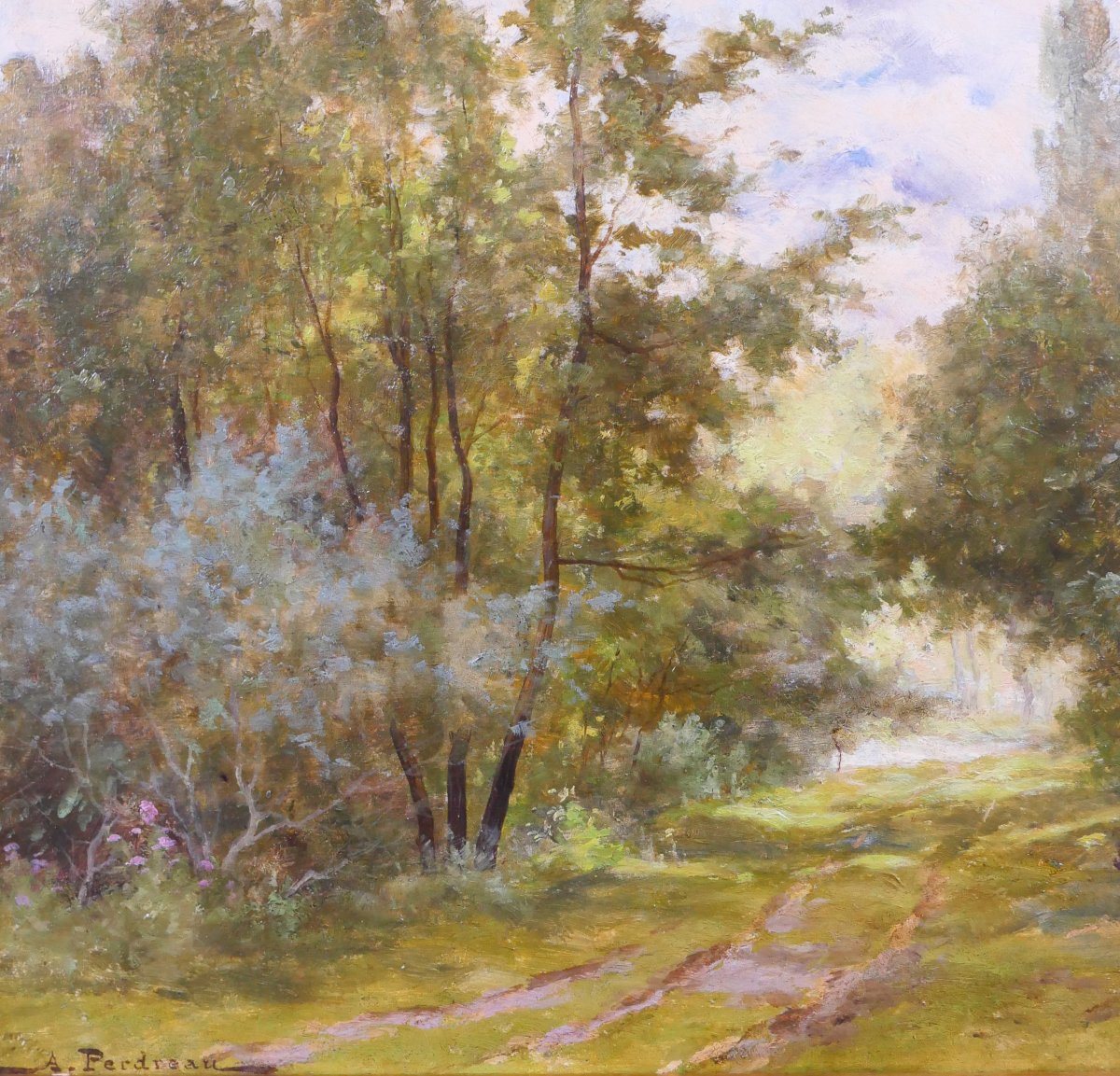 Arthur Perdreau 1853-1902 Paysage de forêt au Touquet, tableau v. 1890 Etaples impressionnisme-photo-3