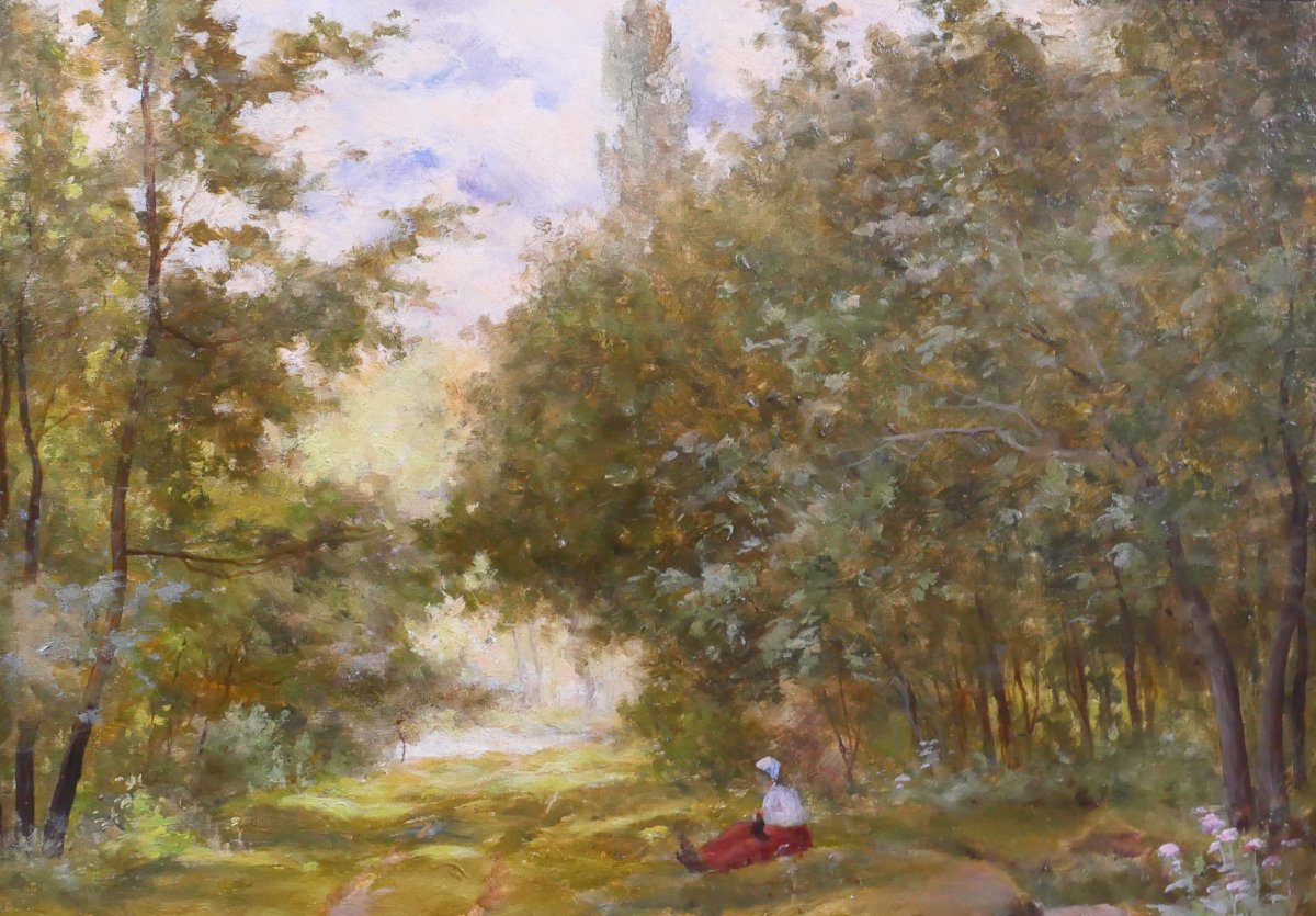 Arthur Perdreau 1853-1902 Paysage de forêt au Touquet, tableau v. 1890 Etaples impressionnisme-photo-2