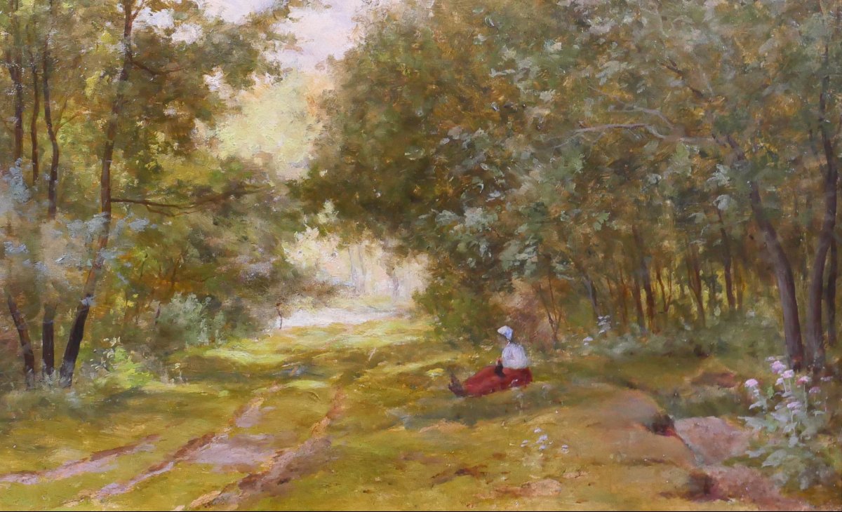Arthur Perdreau 1853-1902 Paysage de forêt au Touquet, tableau v. 1890 Etaples impressionnisme-photo-3